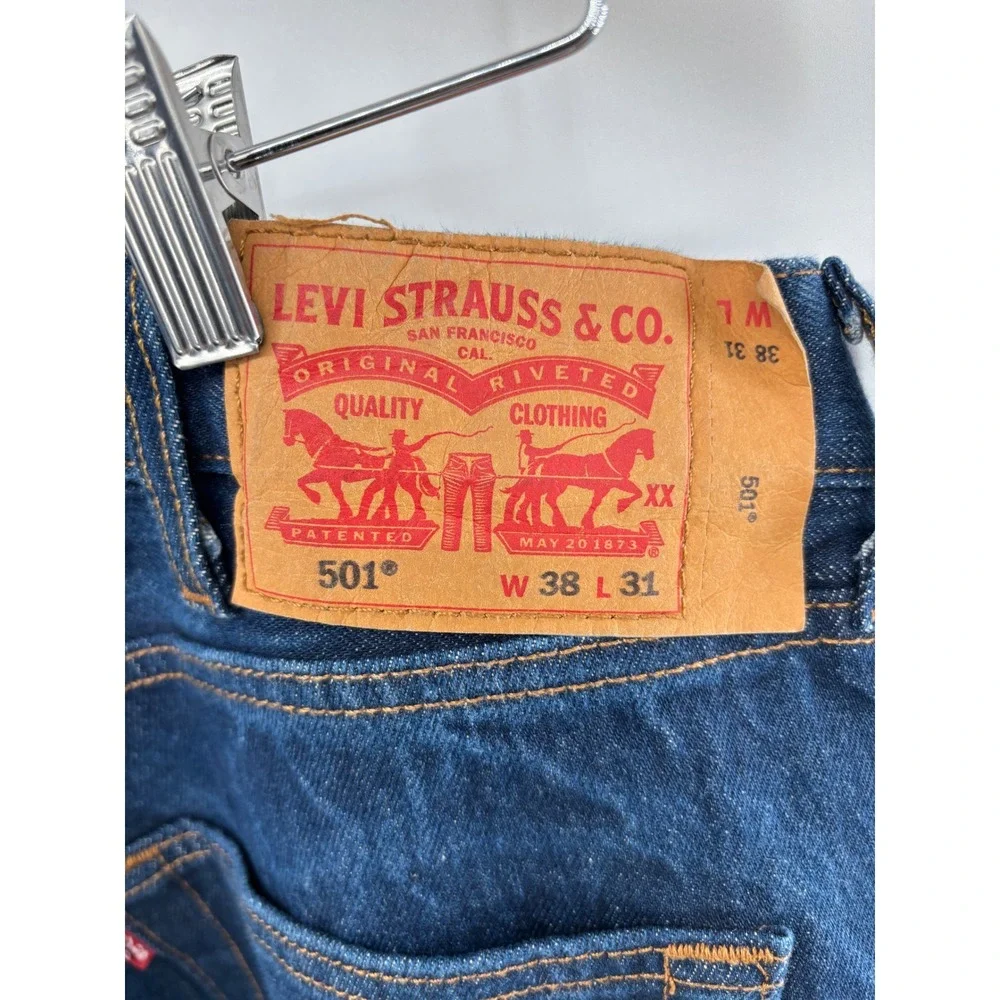 Levis 501 Mens 38x31 Y2K Style Clean Indigo Blue Denim Skater-Loose Fit